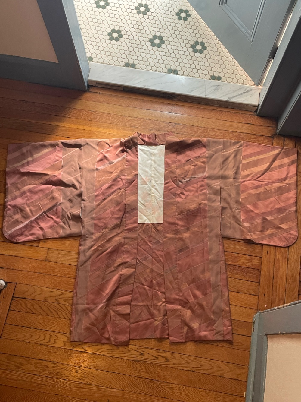 Vintage Authentic Silk Kimono Haori in Rose Bronze